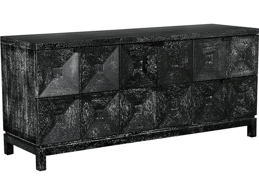 Musashi 6-Drawer Walnut Wood Double Dresser with Brass Pulls