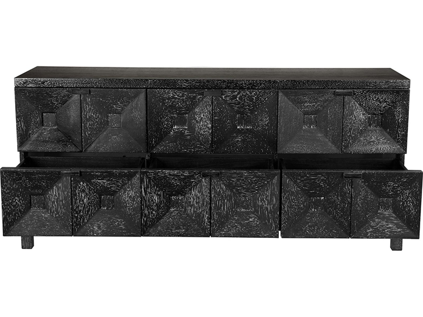 Musashi 6-Drawer Walnut Wood Double Dresser with Brass Pulls