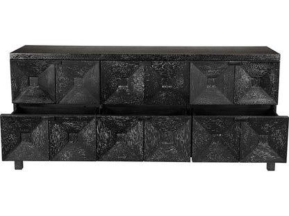 Musashi 6-Drawer Walnut Wood Double Dresser with Brass Pulls