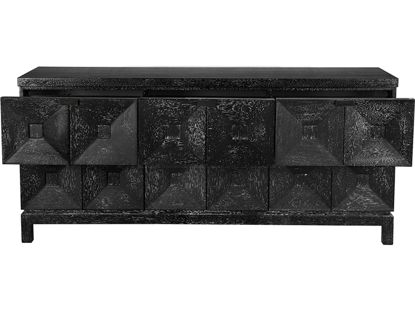 Musashi 6-Drawer Walnut Wood Double Dresser with Brass Pulls