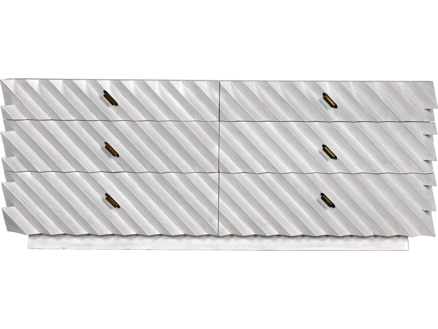 Hikaru 6-Drawer Double Dresser in White Wash with Brass Pulls