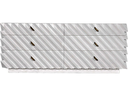 Hikaru 6-Drawer Double Dresser in White Wash with Brass Pulls