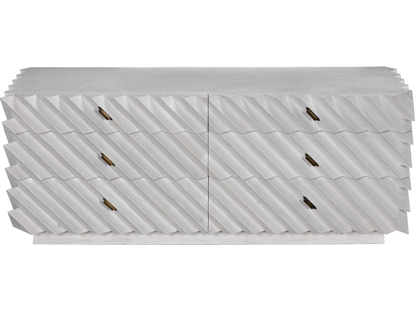 Hikaru 6-Drawer Double Dresser in White Wash with Brass Pulls