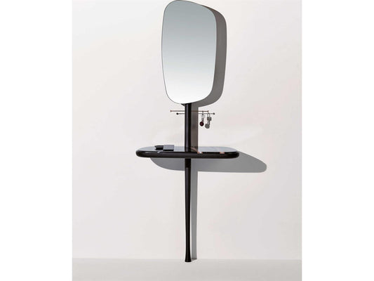 Recibidor Oval Console Table with Sahara Noir Marble and Black Stained Ash