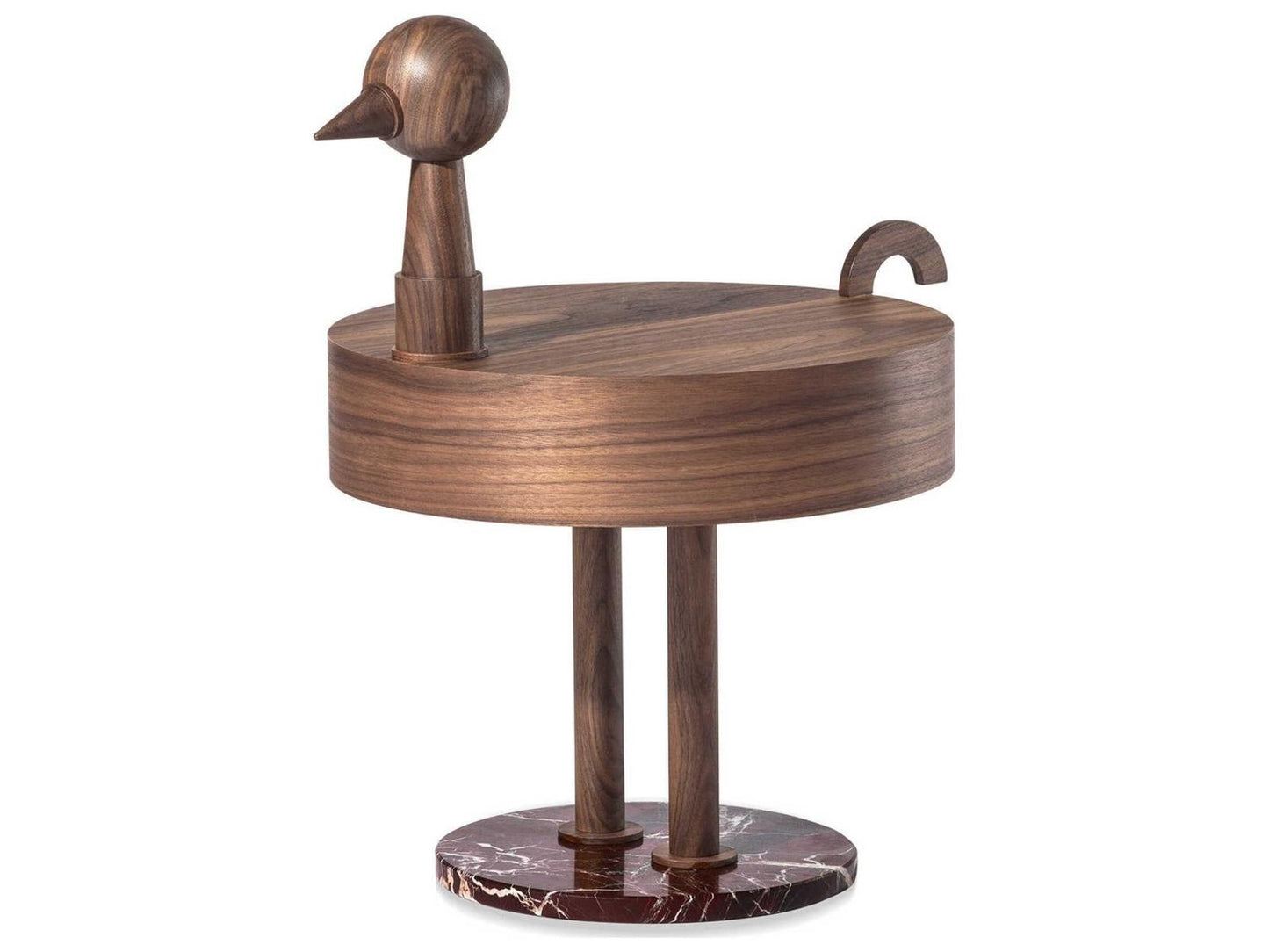 Rara Avis Round Walnut Veneered Wood End Table with Marble Base
