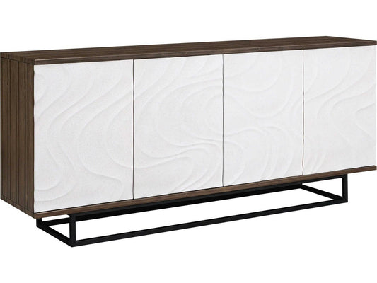Dietrich 86 Inch Pecan Sideboard with Faux Concrete Door Fronts