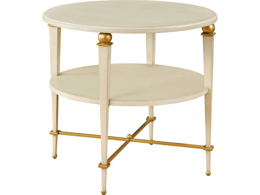 Round Wood End Table in Linen Paint Finish