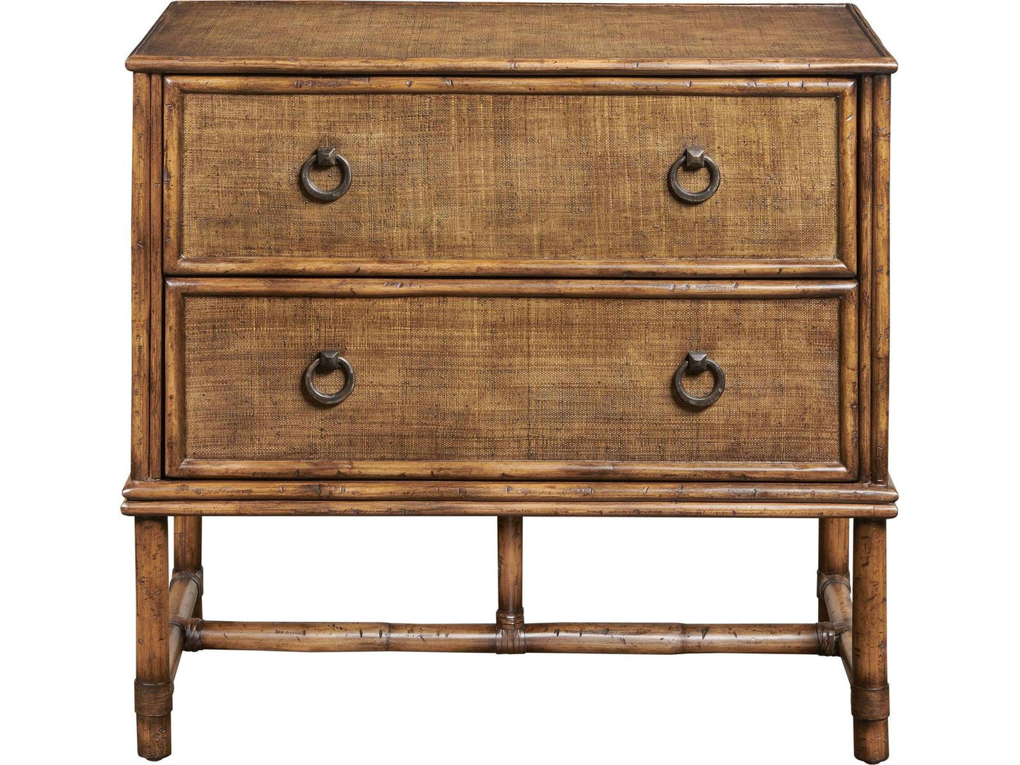 Chateau 2-Drawer Leather Wrapped Rattan Nightstand with Raffia