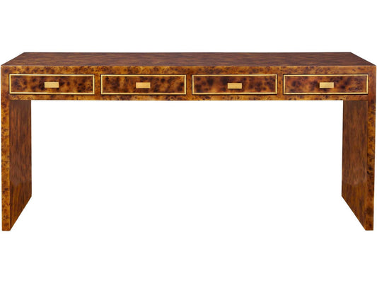 Rectangular Wood Console Table with Four Drawers in Tortoise Finish