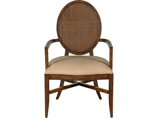 Oval Cane Brown Upholstered Arm Dining Chair