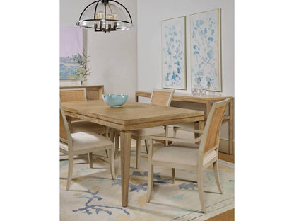 Cane Back Upholstered Arm Dining Chair in Linen Paint