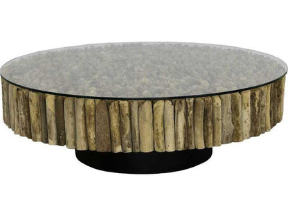 Manhattan Round Coffee Table with Glass in Brown and Black