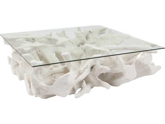 Square Glass White Stone Coffee Table