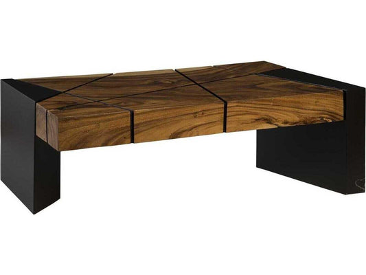 Criss Cross Coffee Table in Natural Chamcha Wood and Black Iron