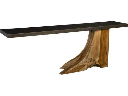 Teak Wood Console Table with Iron Sheet Top Black Brown