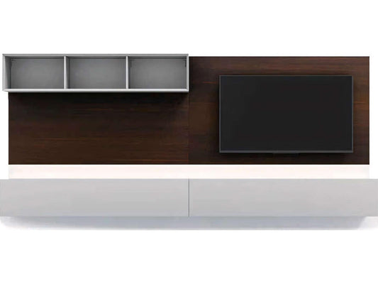 People 118 Inch Media Console in Burnt Oak and Matte Grey