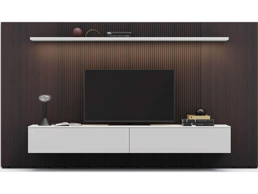 Spazio 150-Inch Oak Wood Media Console in Burnt Grey