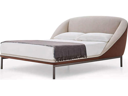 Domenica King Panel Bed in Beige Fenice Fabric and Brown Eco-Leather