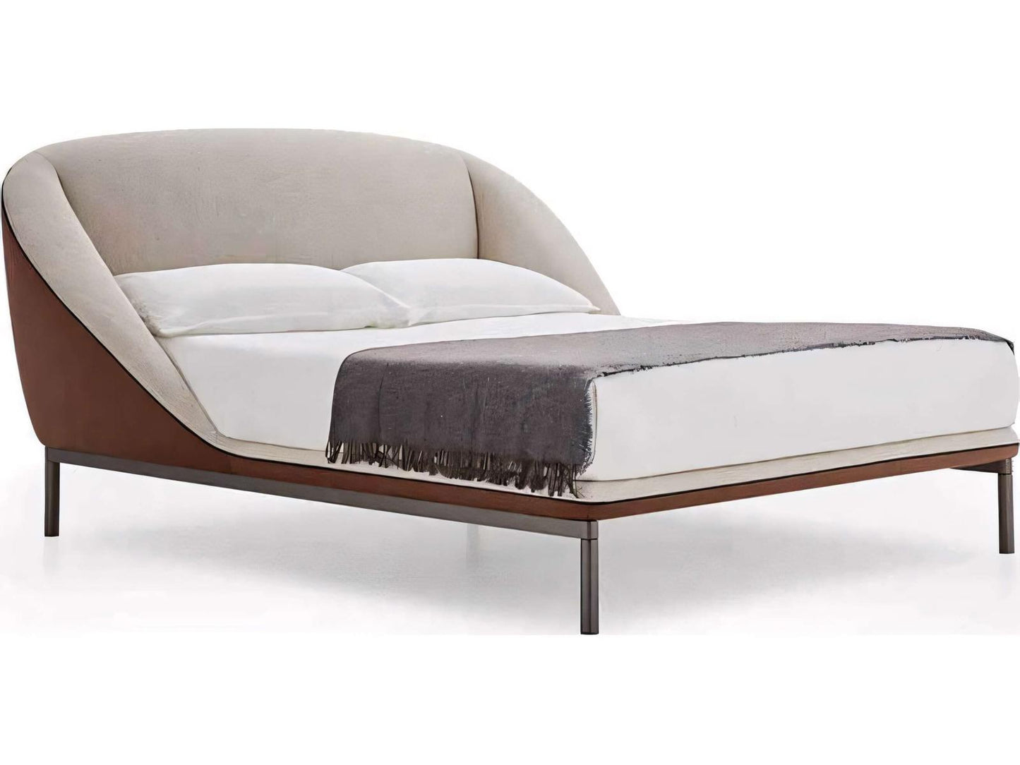 Domenica King Panel Bed in Beige Fenice Fabric and Brown Eco-Leather