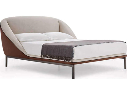Domenica King Panel Bed in Beige Fenice Fabric and Brown Eco-Leather