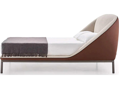 Domenica King Panel Bed in Beige Fenice Fabric and Brown Eco-Leather