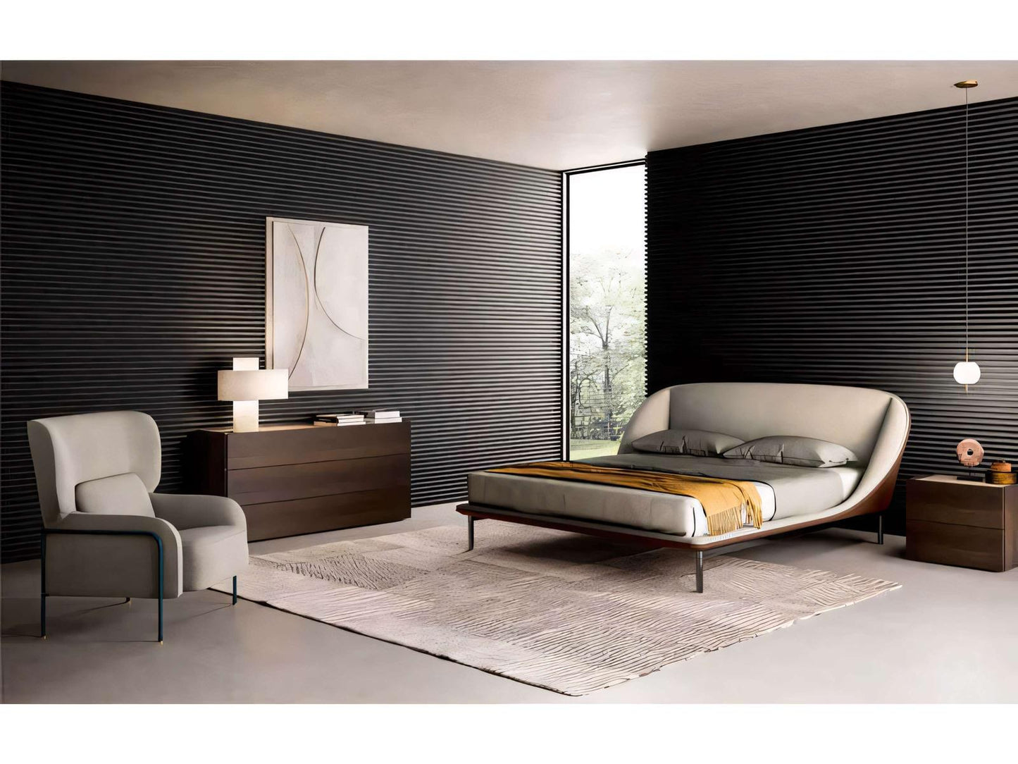 Domenica King Panel Bed in Beige Fenice Fabric and Brown Eco-Leather