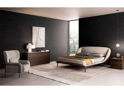 Domenica King Panel Bed in Beige Fenice Fabric and Brown Eco-Leather