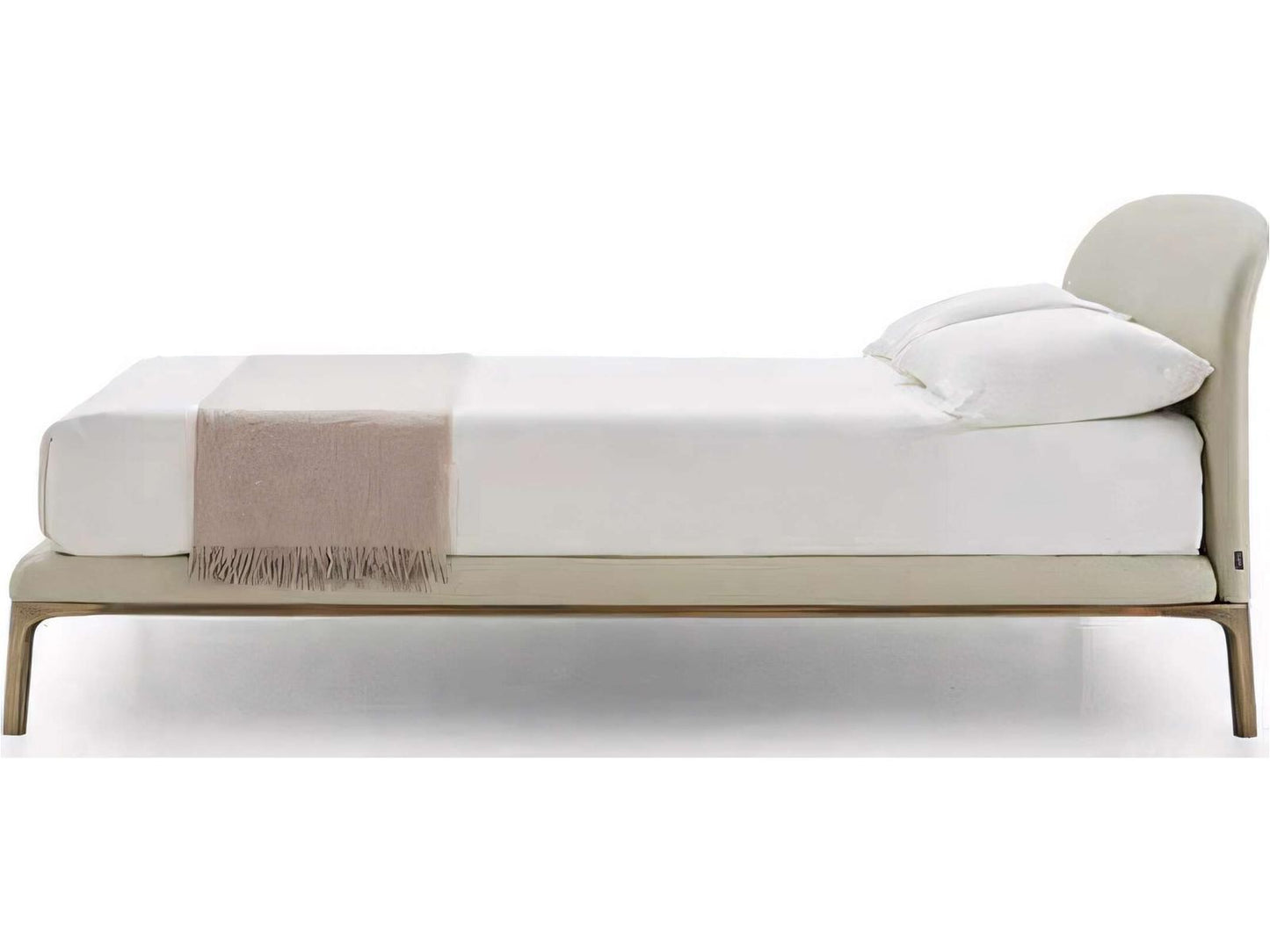 Rada Beige Upholstered King Panel Bed with Glossy Bronze Base