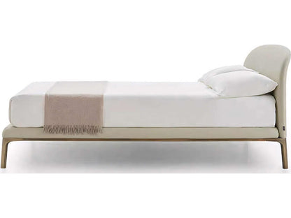 Rada Beige Upholstered King Panel Bed with Glossy Bronze Base