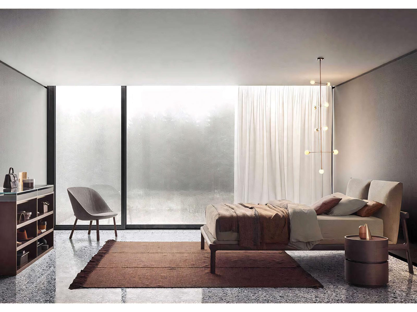 Fushimi Modern Platform Bed with Upholstered Headboard
