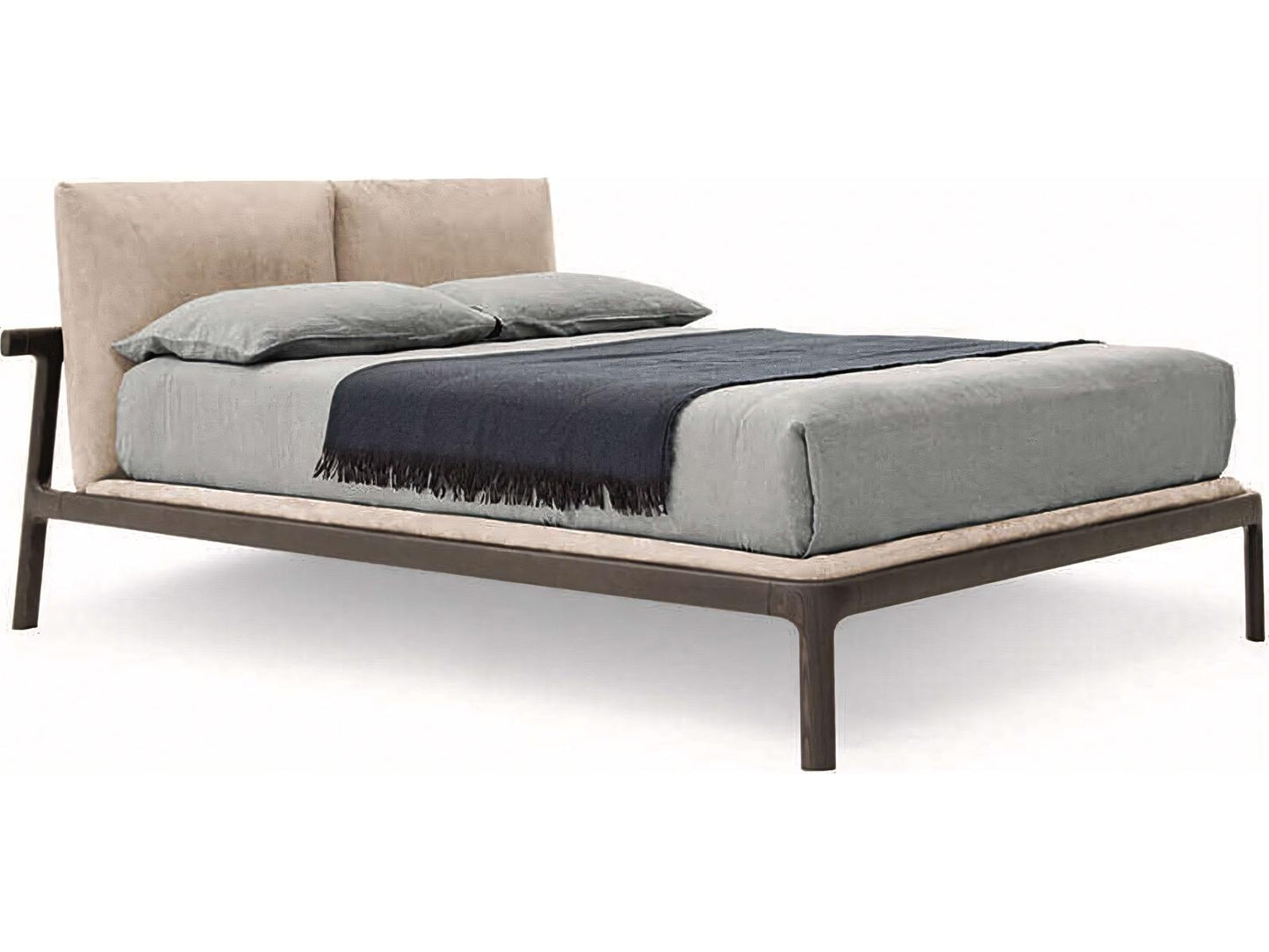 Fushimi King Platform Bed with Beige Upholstery and Solid Wood Frame