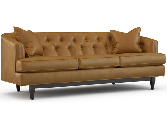 Emma 3-Seat Brown Leather Sofa with Tufted Back