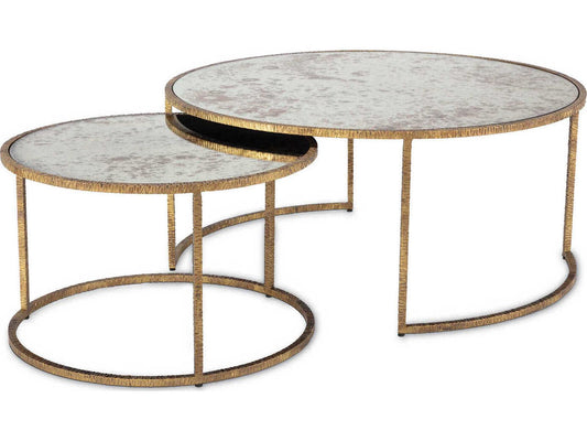 Anastasia Round Coffee Table with Antiqued Mirror Top in Gold