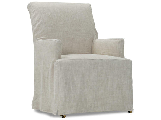 Finch Beige Upholstered Arm Dining Chair with Slipcover and Casters