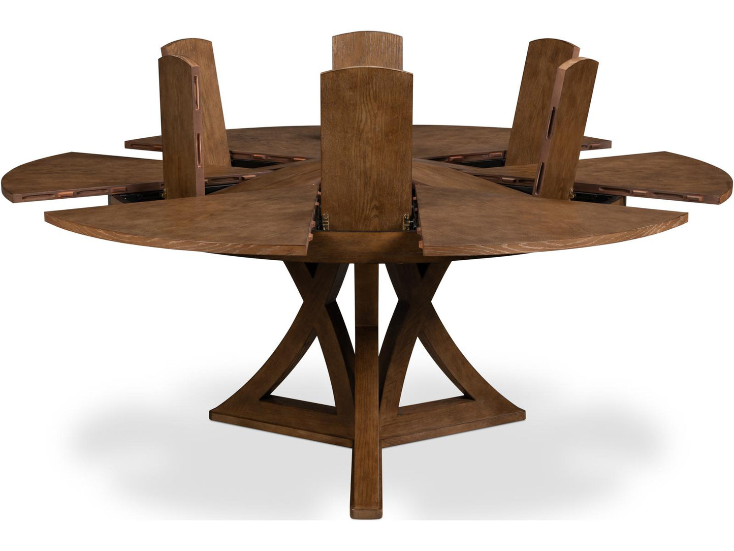 Casual Jupe Extendable Round Dining Table in Light Mink Finish
