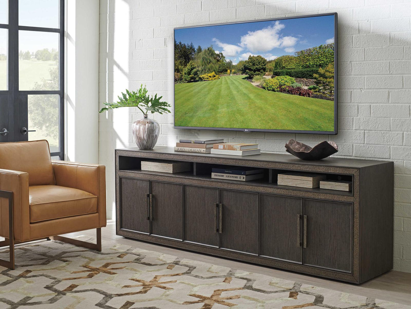 Studio Designs Hampton Long 96-Inch Media Console in Rich Graphite Oak