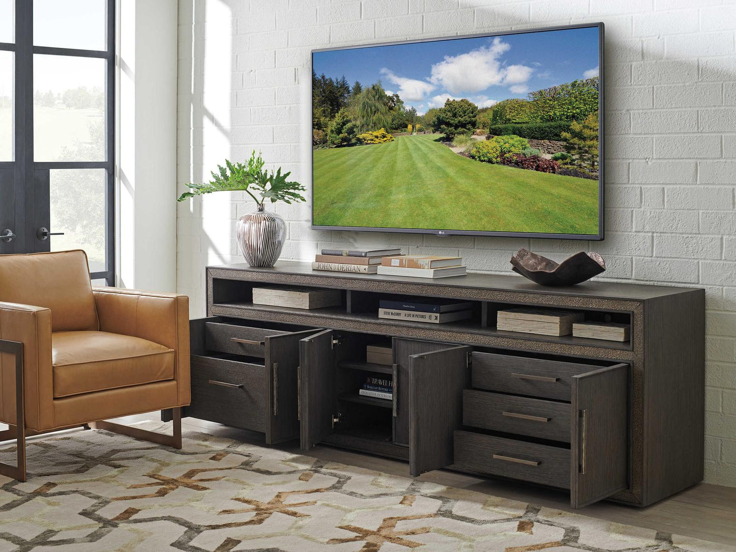 Studio Designs Hampton Long 96-Inch Media Console in Rich Graphite Oak