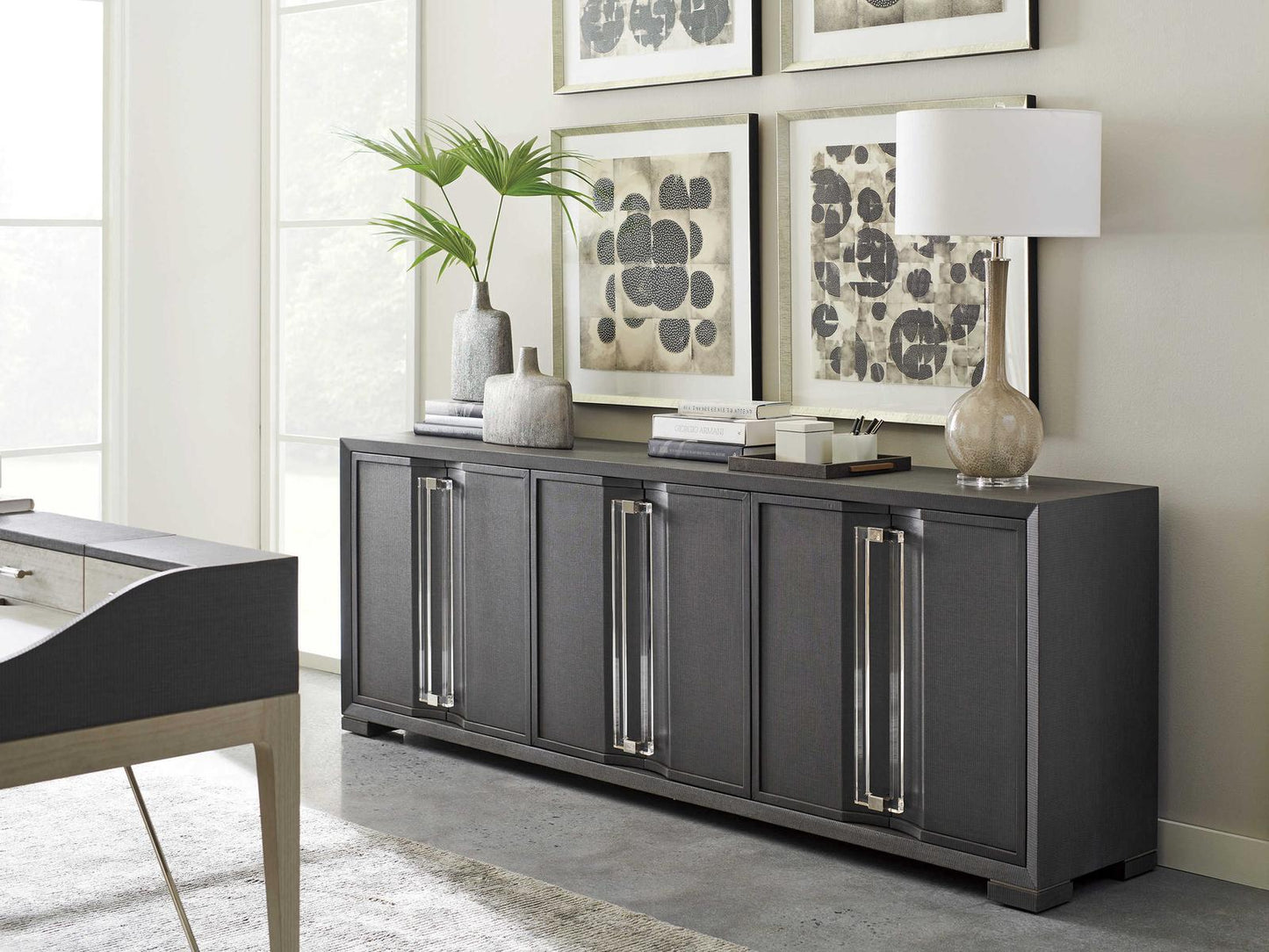 Studio Designs Anthology Linen Long Media Console in Gray