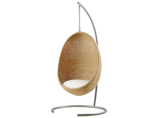 Design Icons Nanna Ditzel Hanging Egg Chair in Natural Rattan with Sailcloth Seagull Cushion