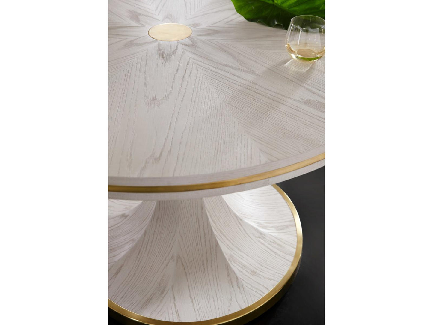 Windward Round Wood White Antique Brass Dining Table