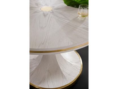 Windward Round Wood White Antique Brass Dining Table