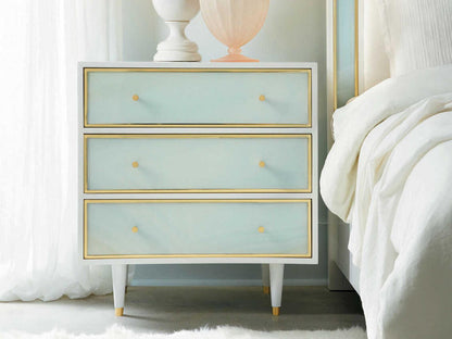 Seaglass 3-Drawer Nightstand White Mahogany and Brass