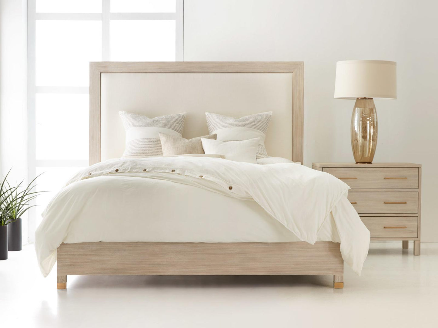 Maui King Upholstered Platform Bed Beige Ash Wood