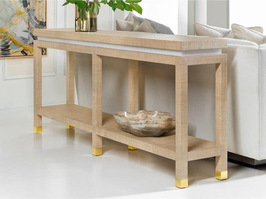 Palmetto Console Table with White Marble Insert Border