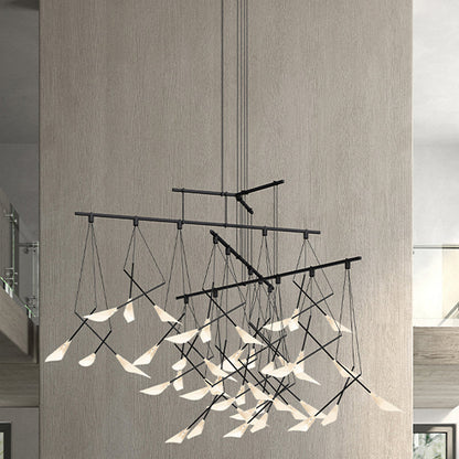Suspenders 48-Inch Tri-Bar 4-Tier Branch Pendants with Petal Shades