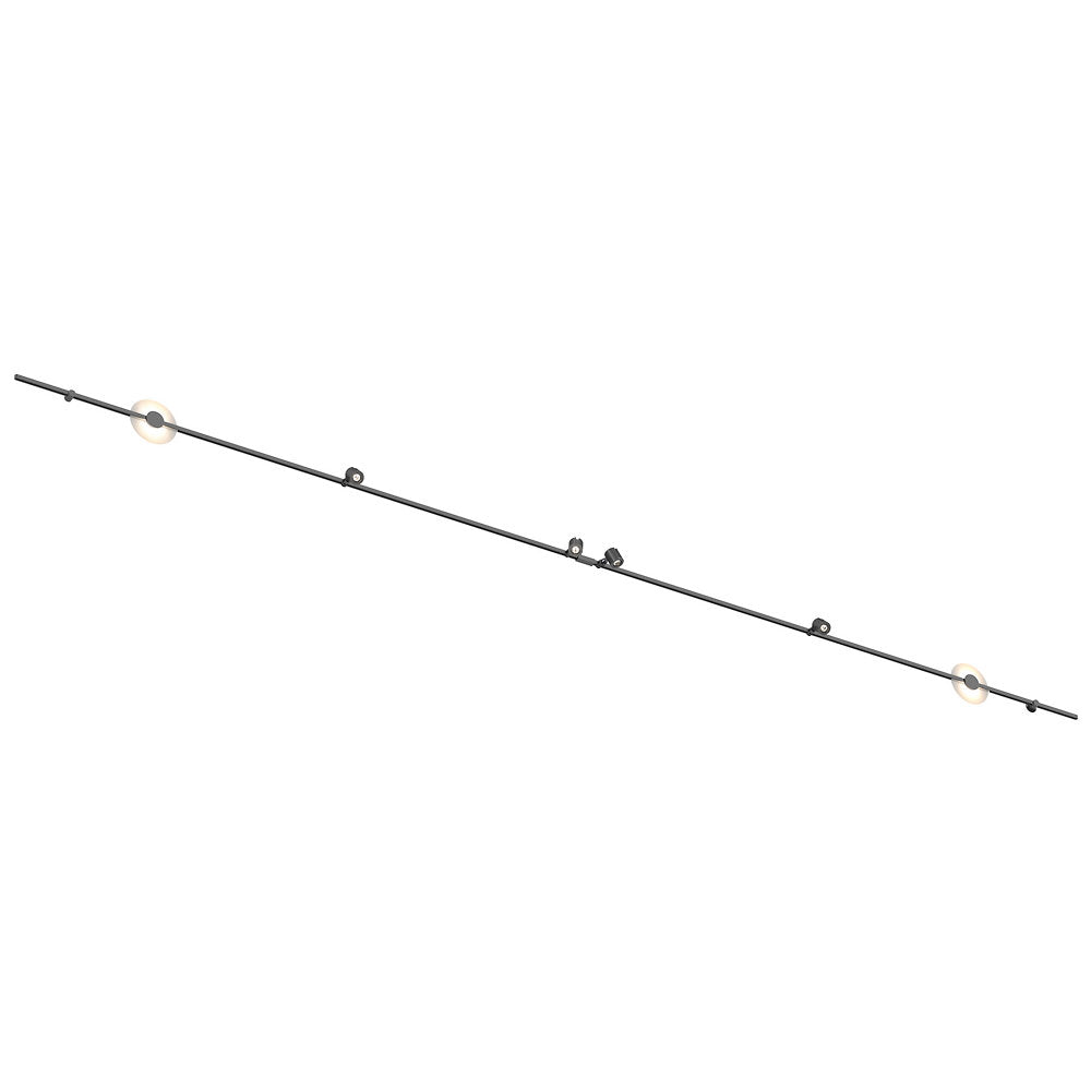 Suspenders 12-Foot Linear Wall Mount Mezzaluna Luminaires and Precise Bar-Mounted Aimable Cylinders