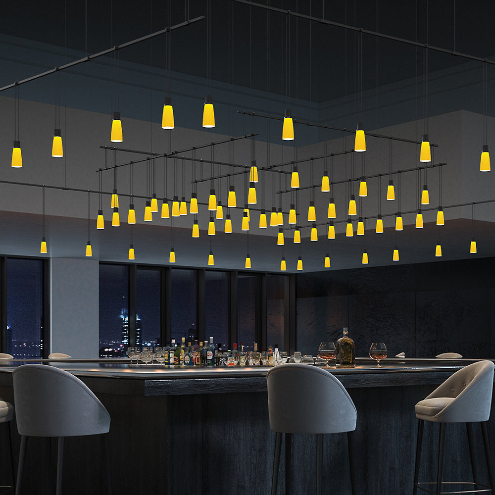 Suspenders Expanded LED Grid with Amber Tapered Bell Luminaires