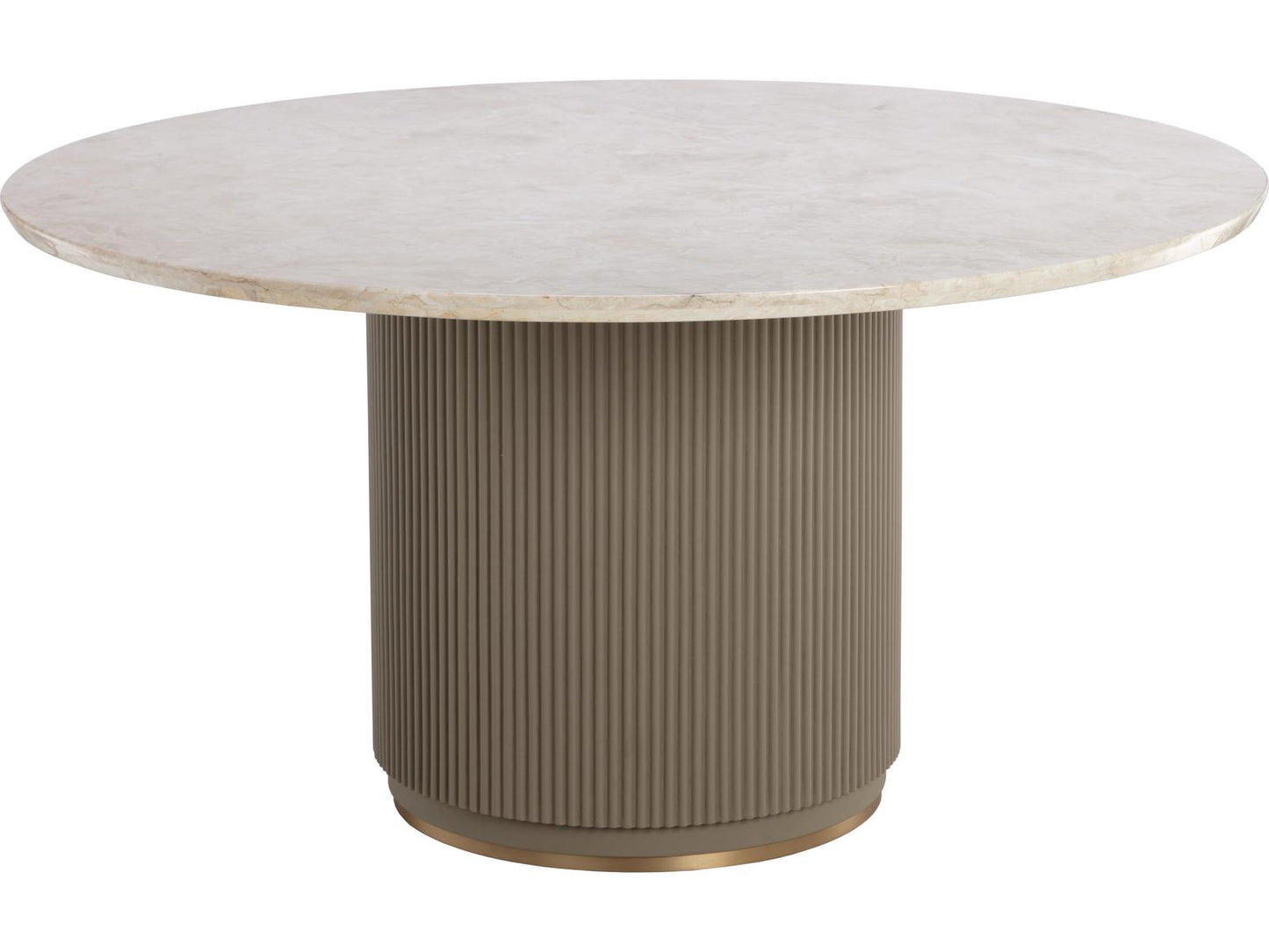 Cataldi 59-Inch Round Dining Table with Cream Marble Top and Taupe Faux Leather Base