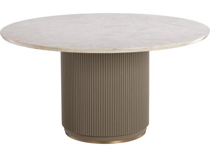 Cataldi 59-Inch Round Dining Table with Cream Marble Top and Taupe Faux Leather Base
