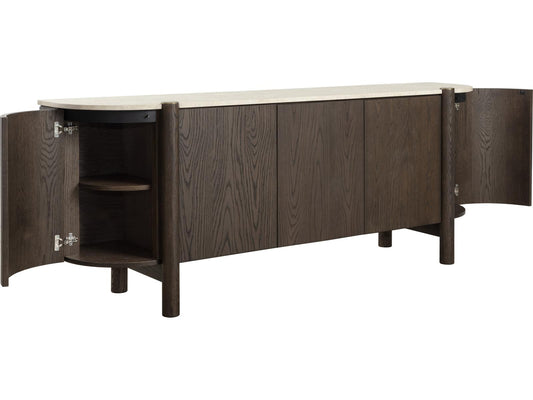 Banyan Modern Sideboard with Cream Marble Top and Oak Wood Base